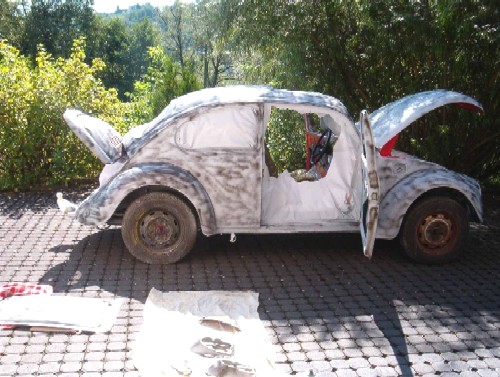 Lackvorbereitung  (Einnebeln  des Fillers mit Kontrolllack)